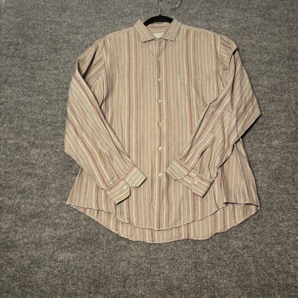 Ruff Hewn Button Down Shirt Men's L‎ Classic Fit Tan Striped Cotton NPL 16/16.5 - Picture 7 of 16